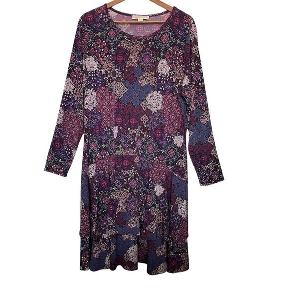 MICHAEL Michael Kors Dresses & Skirts - Michael Michael Kors‎ Dress Womens 2X Purple Patchwork Tiered Ruffle Patchwork